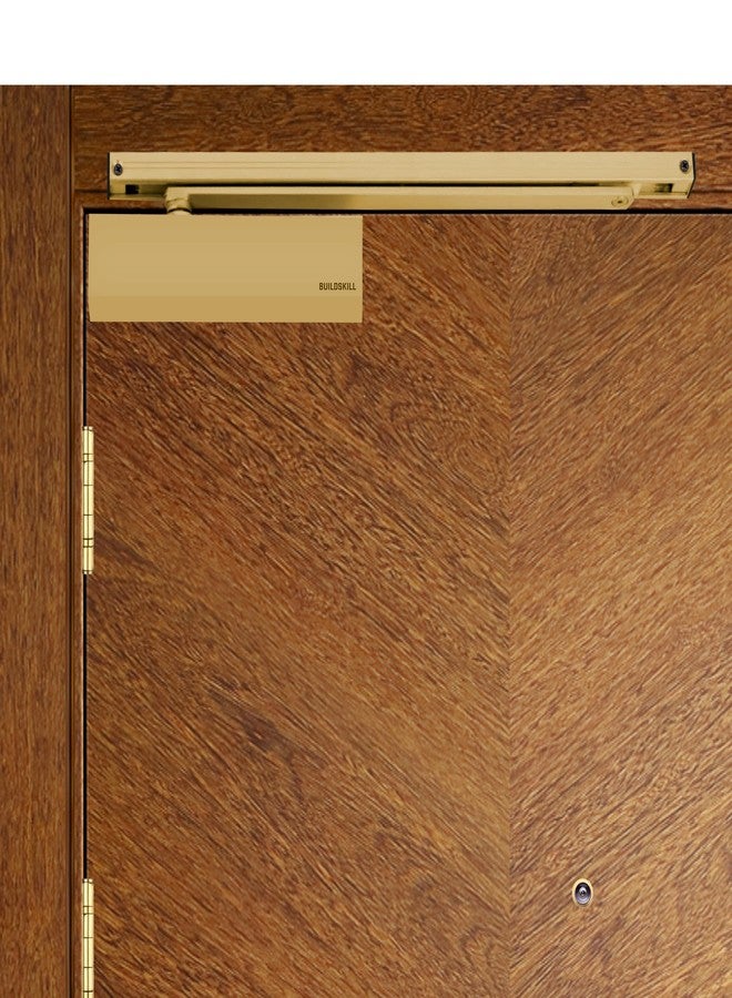 BUILDSKILL جهاز إغلاق أبواب هيدروليكي من Buildskill مزود بذراع تثبيت وغطاء PVD، جهاز إغلاق أبواب للأبواب الخشبية، مصنوع من الألومنيوم والمعدن، جهاز إغلاق أبواب أوتوماتيكي للمنزل، مانع للأبواب، سرعة قابلة للتعديل، 85 كجم، تصميم عتيق (عبوة من قطعة واحدة) - Image 1